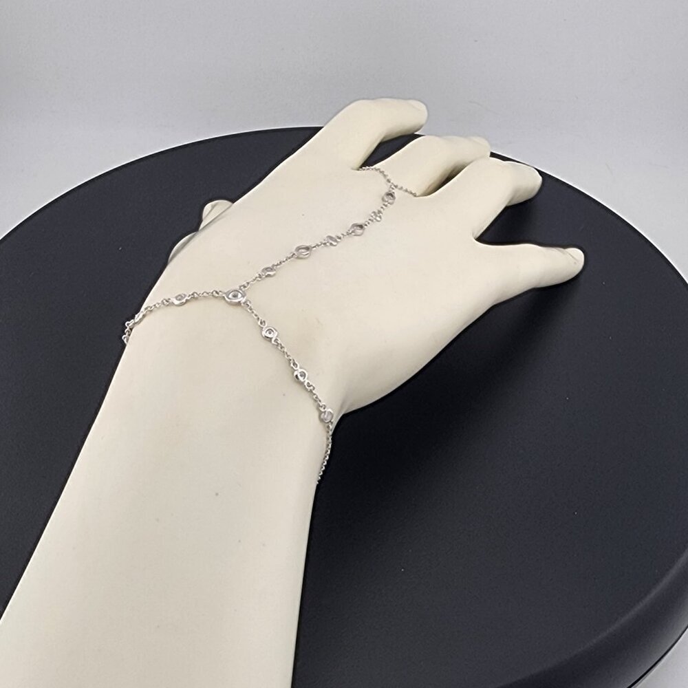 925 Silver Gemstone Hand Chain Bracelet with Ring – Round & Oval Stones - Picture 9 of 13